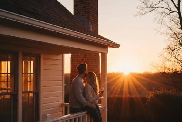 Couple reviewing a contract for deed in a cozy home setting