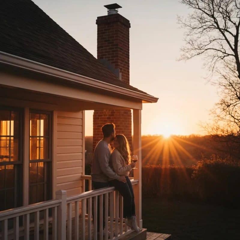 Couple reviewing a contract for deed in a cozy home setting