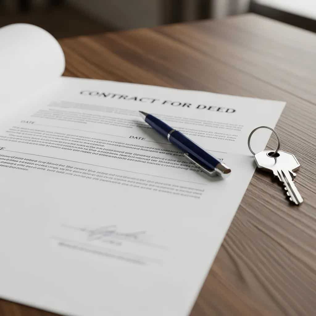 Close-up of a contract for deed document &mdash; alternative financing for homebuyers with low credit scores